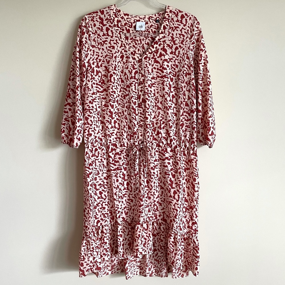 CABI Sienna Ruffle Trim Dress 3/4 Sleeve Drawstring Waist